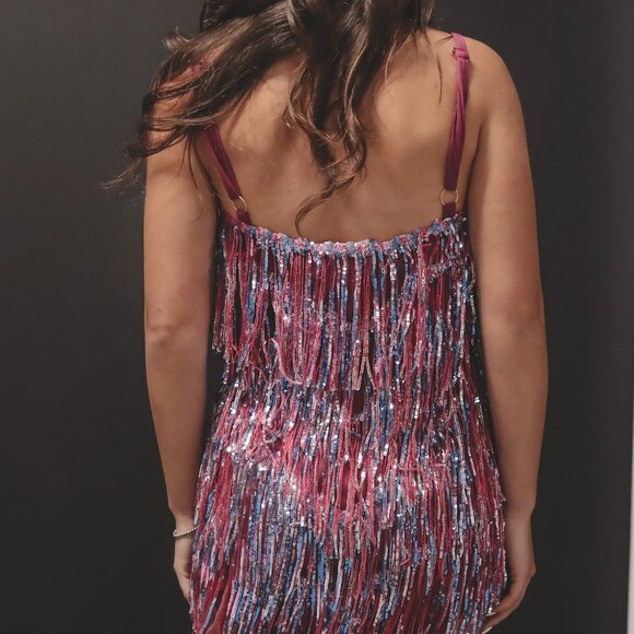 Short Sequin Fringe Mini Dress - Purple Multi - Picture 4 of 4